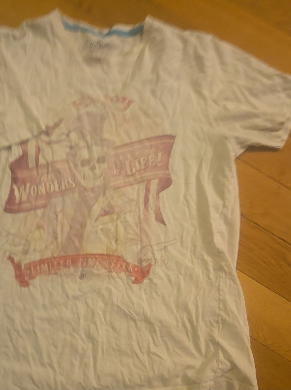Threadless White Short Sleeve Tee with Faded Red Graphic